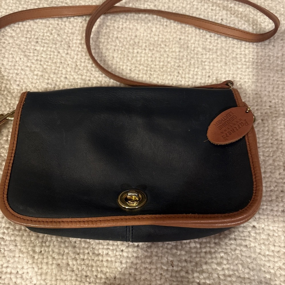 VTG Partners Mervyns Crossbody Purse – Navy Blue/Tan, Gold-Tone Hardware